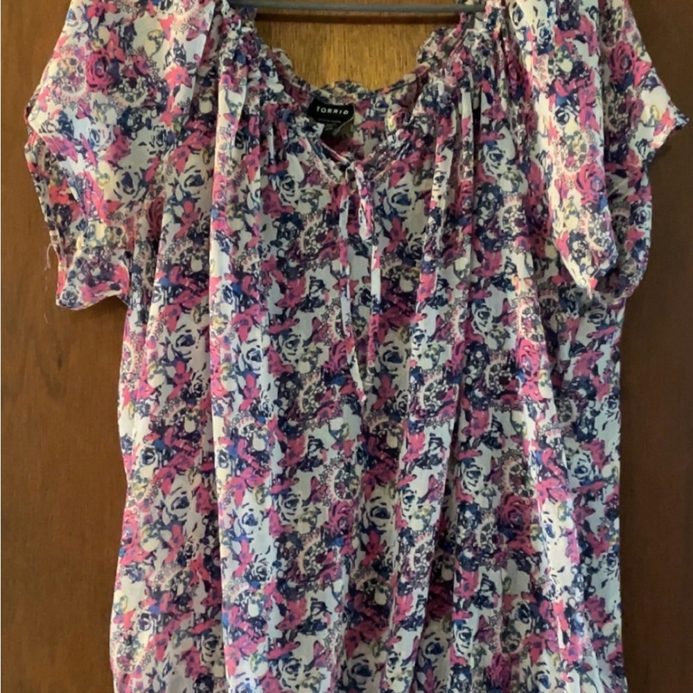 Torrid Pink and Blue Floral Blouse